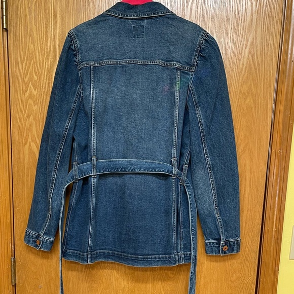 Like New  GAP Puff Sleeve Denim Belted Jacket Size Large - Picture 7 of 10